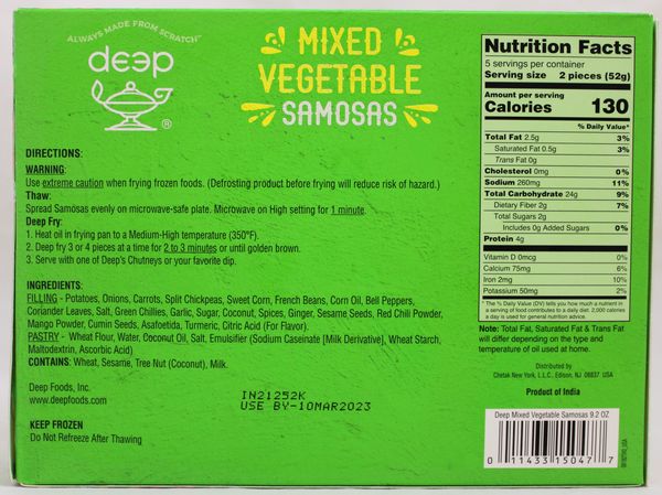Mixed Vegetable Samosa 10p-9.2oz