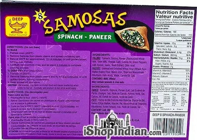 Deep Samosas - Spinach & Paneer - 8 pcs (FROZEN)